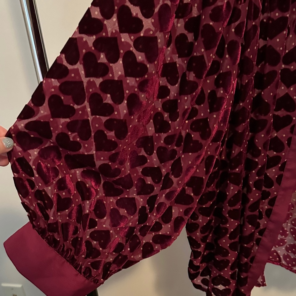 Burgundy Sheer Button-Up Blouse